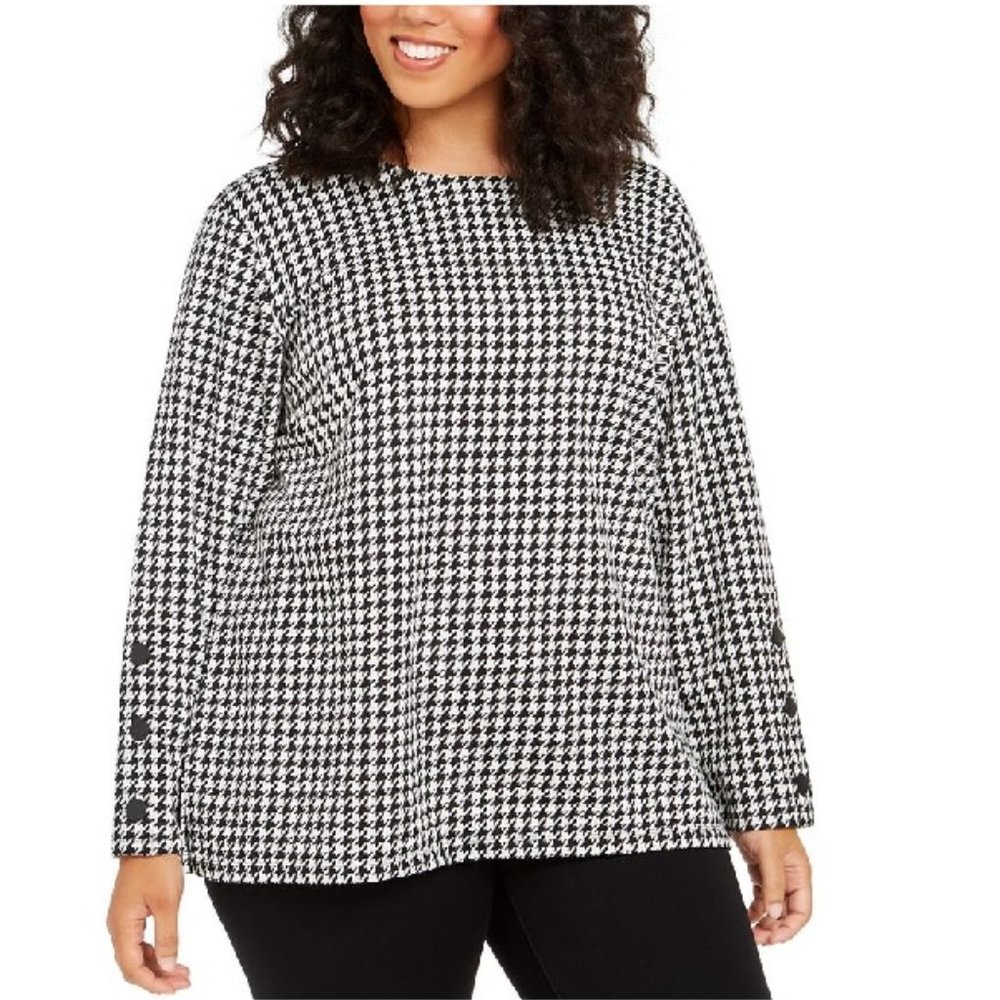 Tommy Hilfiger Plus Size Houndstooth-Check Top